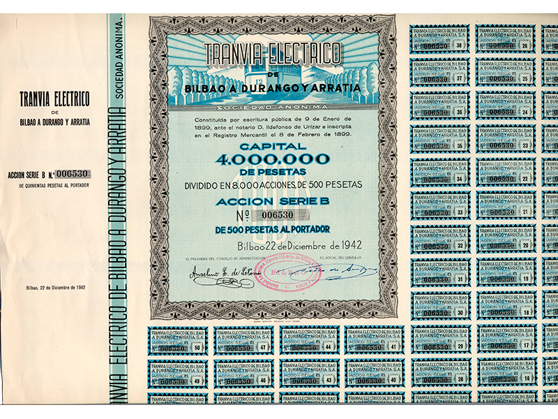 Accin del Tranva Elctrico de Bilbao a Durango y Arratia, S.A. Ao 1942. Sign. O-0053