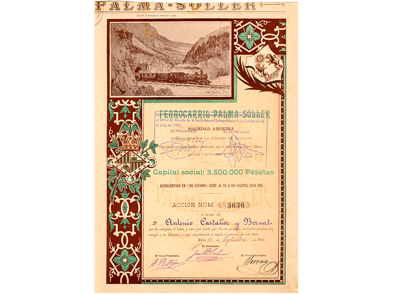 Accin del Ferrocarril de Sller, S.A. Ao 1906. Sign. O-0054