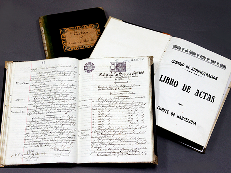 Libros de Actas del Comit de Barcelona de la Compaa de los Caminos de Hierro del Norte de Espaa. Aos 1893-1907 / 1926-1939. Sign. L-0708 -  L-0709 - L-0711