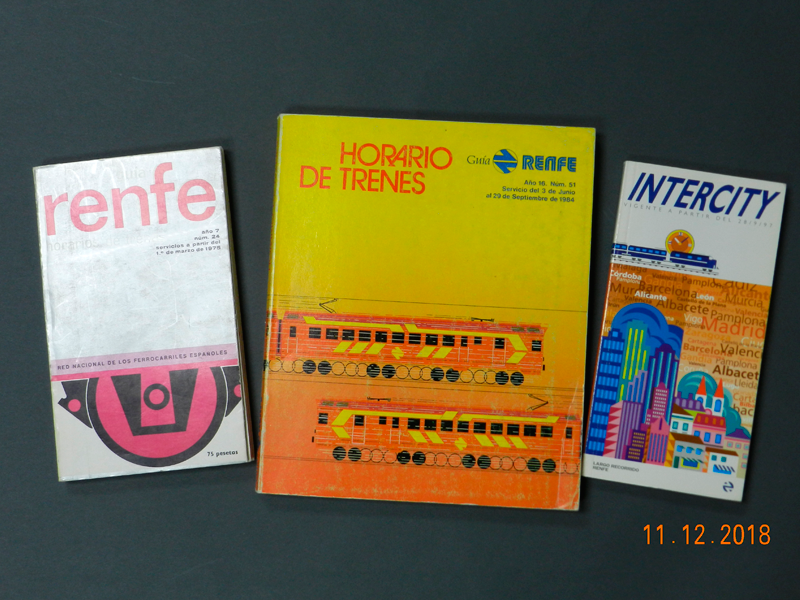 Gua Intercity. Vigente a partir del 28/9/87. RENFE. 1987 / Gua Renfe. Horario de trenes. Servicios a partir del 1 de marzo de 1975 / Gua Renfe. Horario de trenes. Servicios a partir del 3 de junio al 29 de septiembre de 1984