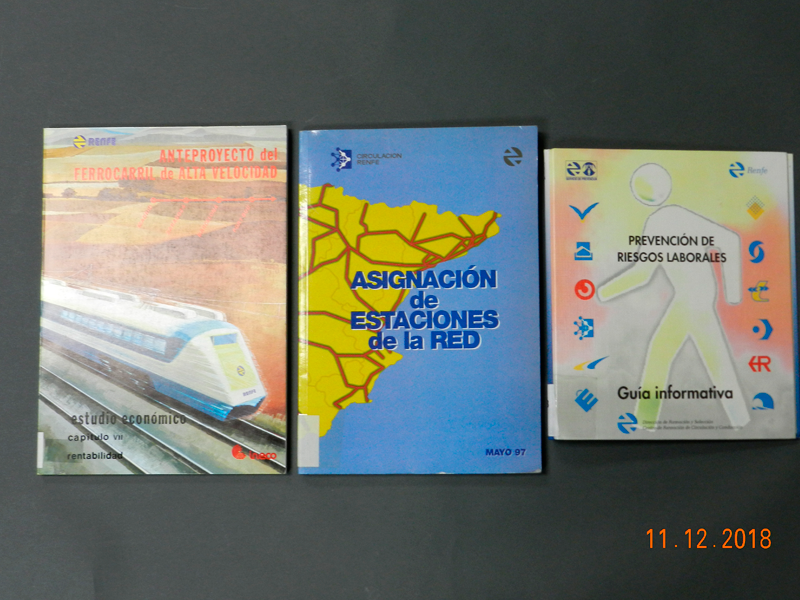 Anteproyecto del ferrocarril de alta velocidad: Madrid - Zaragoza - Barcelona - Port Bou: estudio econmico. Captulo VII Rentabilidad. Ineco; RENFE. 1976 Signatura IIIB 1201 / Asignacin de estaciones de la red. RENFE. 1997. Signatura IIIF 1365 / Prevencin de riesgos laborales: gua informativa . RENFE.  2001. Signatura IIIF 1248