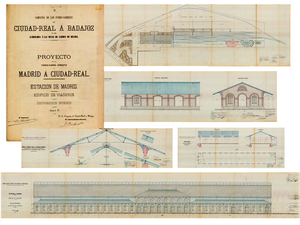 Planos del proyecto original de la estacin de Madrid-Delicias de la Compaa de los Ferrocarriles de Ciudad Real a Badajoz y de Almorchn a las Minas de Carbn de Belmez, realizado por el ingeniero mile Cachelivre. Aos 1878-1879. Sign. W-1001