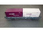 Modelo de vagn plataforma tipo Ks con contenedores Renfe-Operadora (Electrotrn, Madrid, ca. 2005). Escala H0. Medidas: 4,3 x 17 x 3,5 cm. Coleccin “Juan Castellanos Mantecn”. Donacin: David Castellanos Berzosa - Pieza IG: 06646