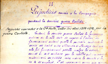 Perjuicios causados por la tercera guerra carlista a la Compaa de los Caminos de Hierro del Norte de Espaa, entre los aos 1872 y 1876